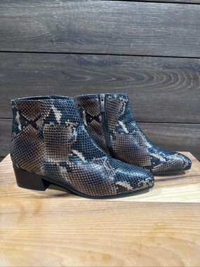 Aquatalia Brown and Black Snake-Print Leather Ankle Booties